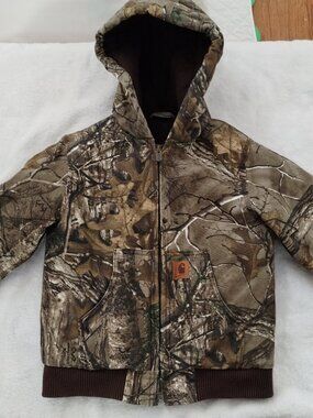 Kids Small 7-8 Carhartt REALTREE Camo Canvas Hooded Insulated Hunting Jacket